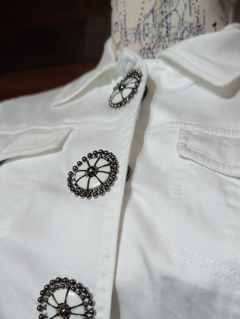 Ruby Rd. White Button-Front Jean Jacket with Decorative Medallion Buttons - Picture 6 of 9
